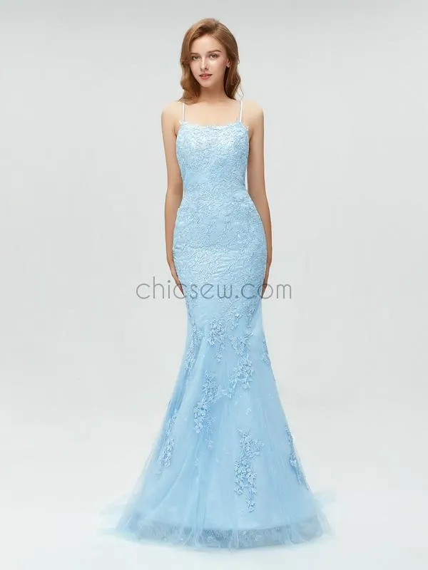 Stunning Mermaid Lace Cross Back Sexy Prom Dress, YKX005