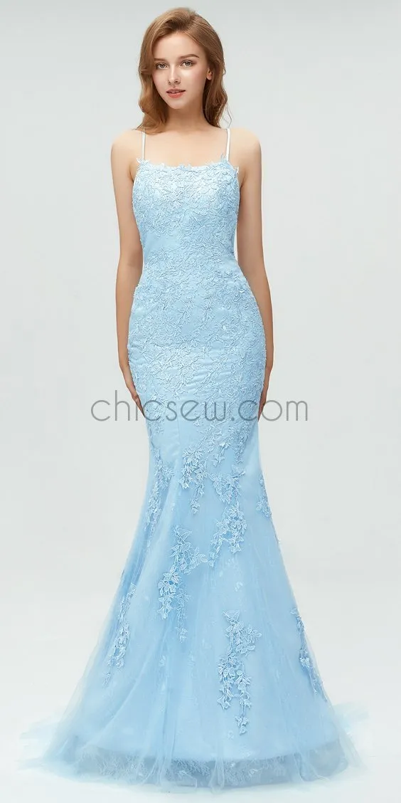 Stunning Mermaid Lace Cross Back Sexy Prom Dress, YKX005