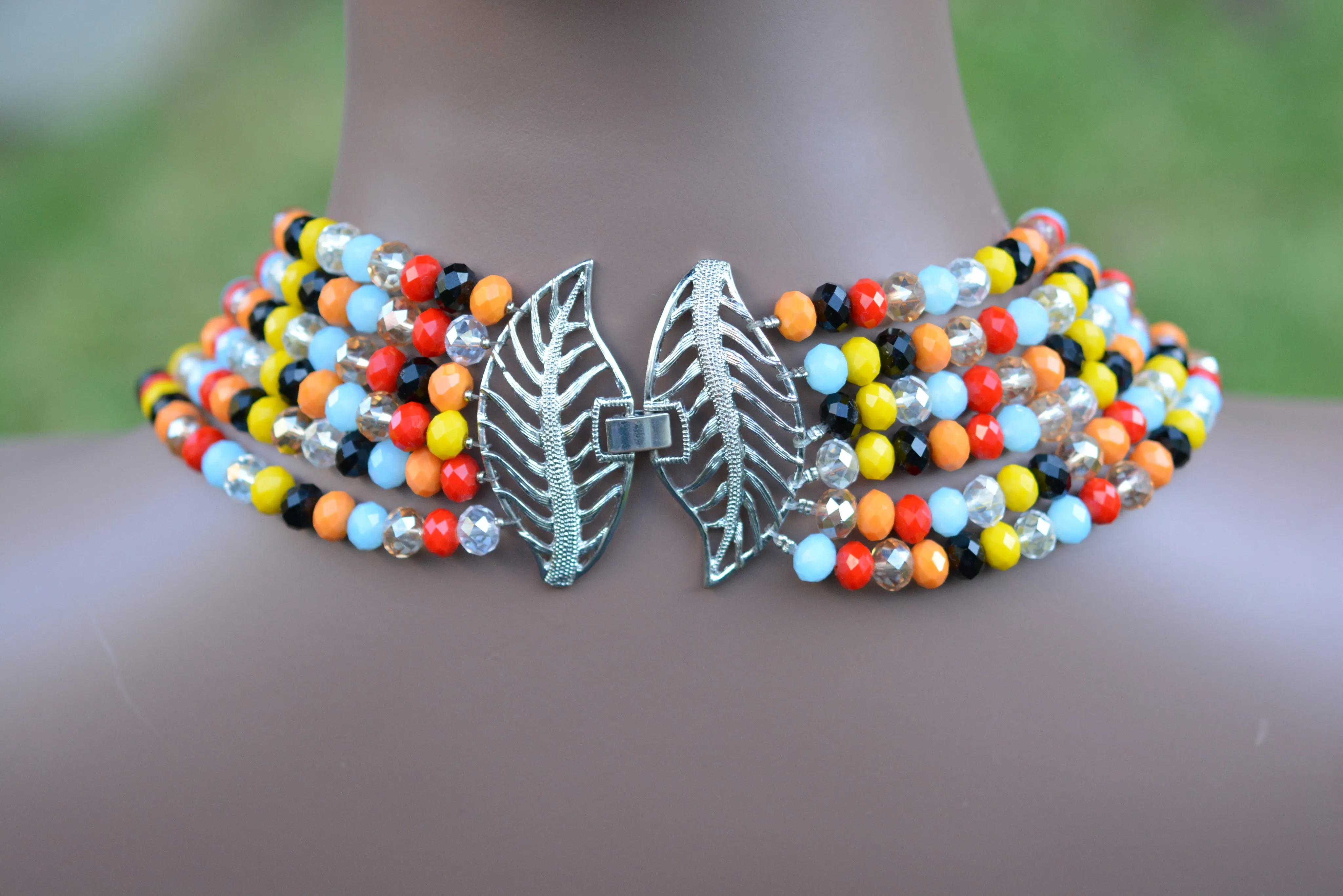 Stunning Multicoloured Glass Crystal Beads Set (Necklace/Earrings/Bracelet)