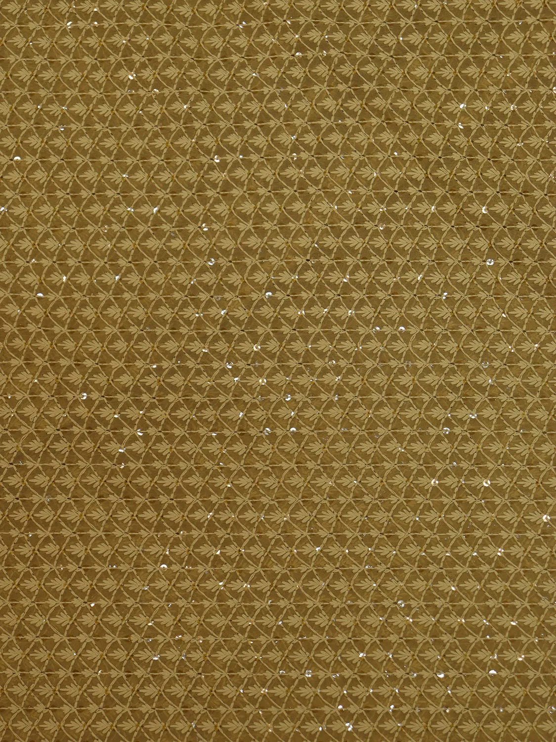 Stunning Ochre Chikankari Georgette Fabric with Sequins (1 Mtr)