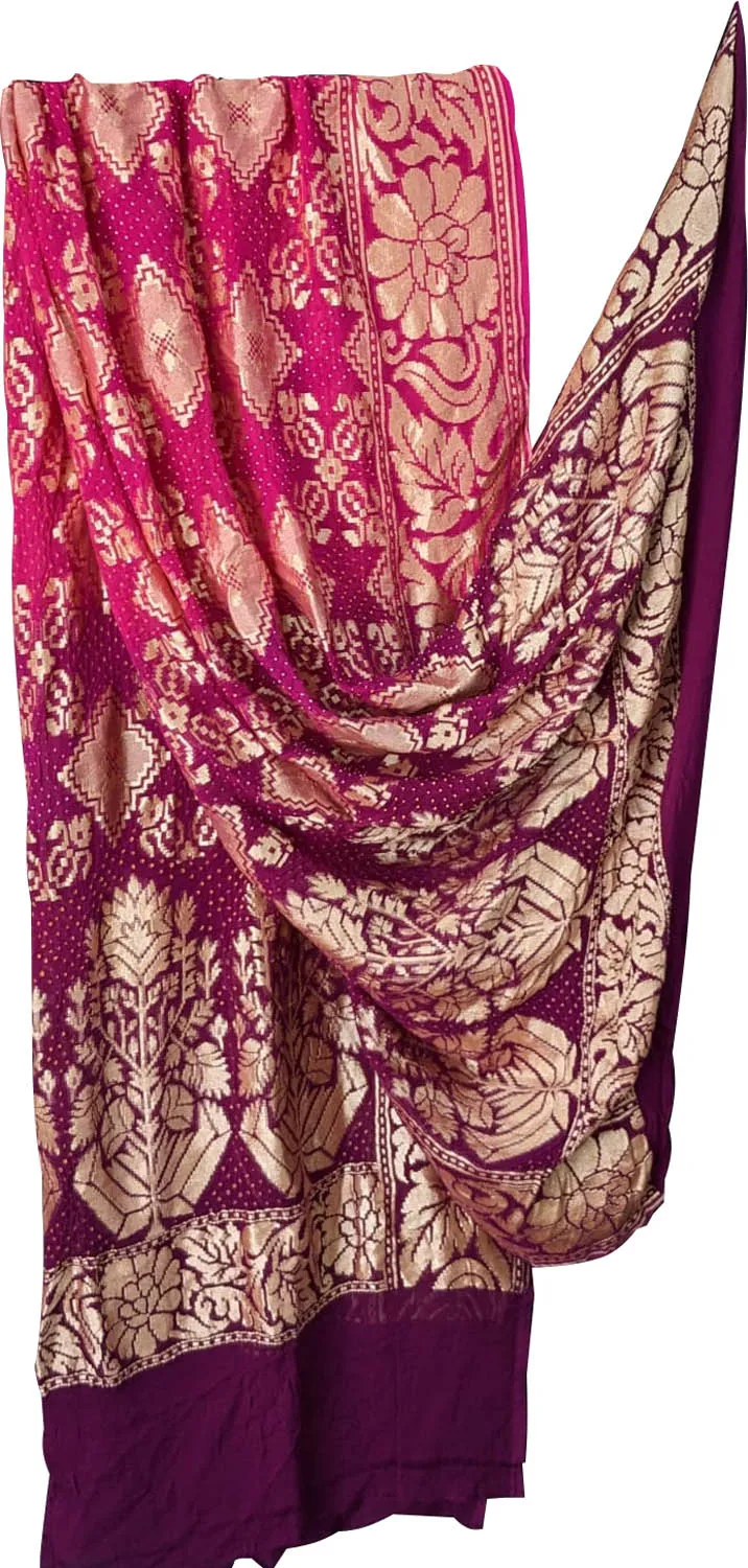 Stunning Pink and Purple Banarasi Bandhani Georgette Dupatta