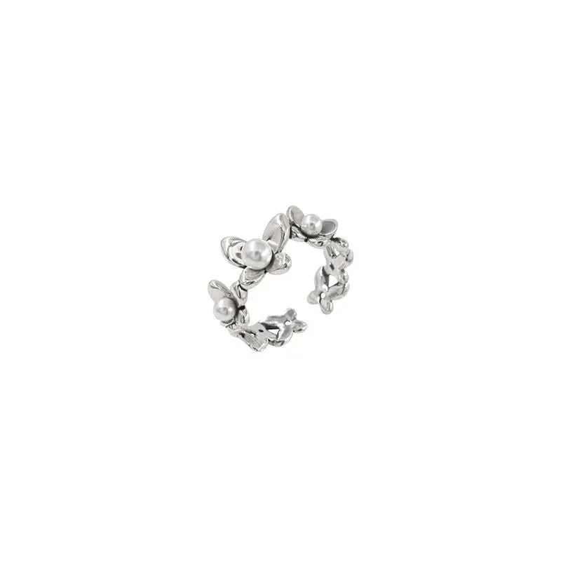 Stunning Vintage Sterling Silver Floral Pearl Rings
