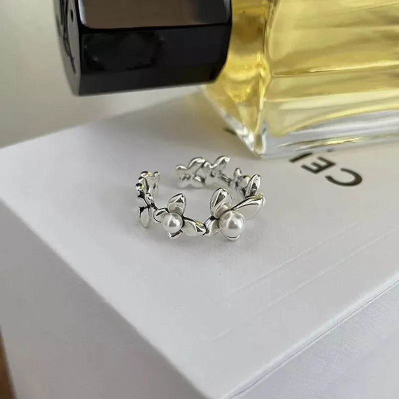 Stunning Vintage Sterling Silver Floral Pearl Rings