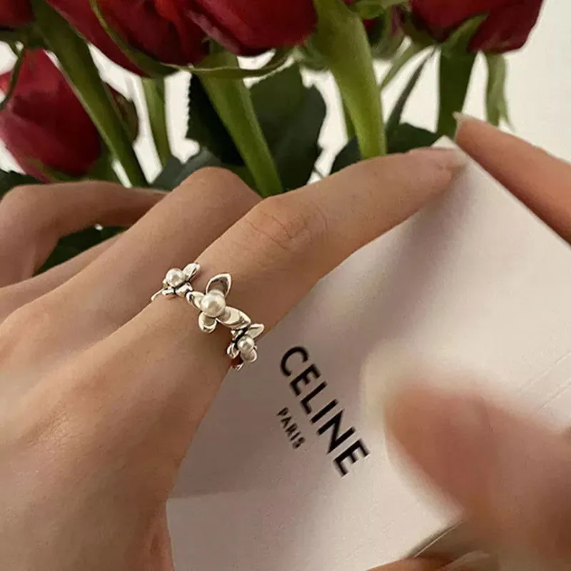Stunning Vintage Sterling Silver Floral Pearl Rings