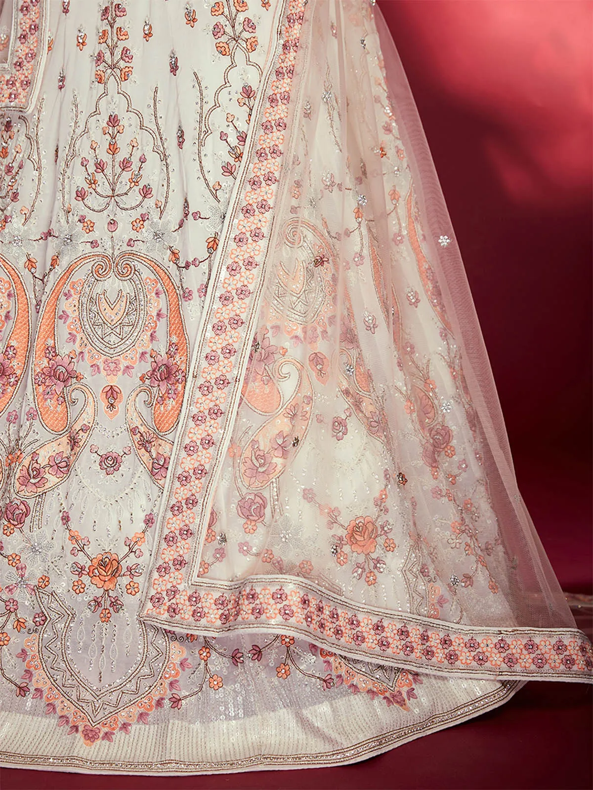 Stunning White Georgette Embroidered Semi Stitched Lehenga Choli