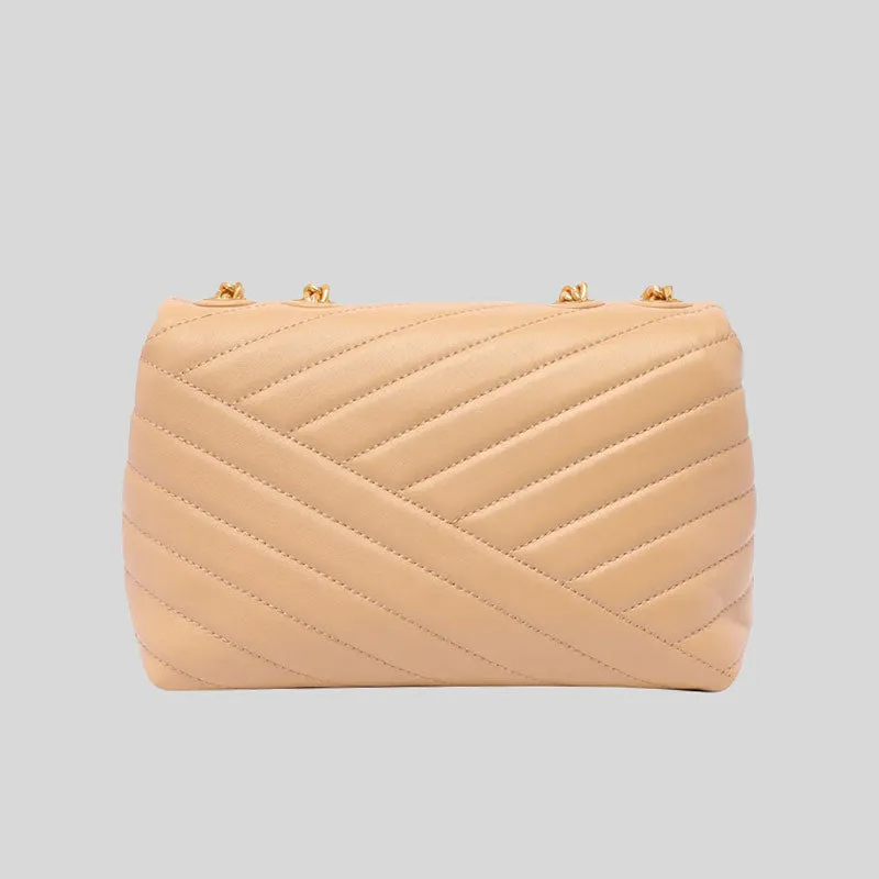 TORY BURCH Kira Small Chevron Convertible Shoulder Bag Desert Dune 90452
