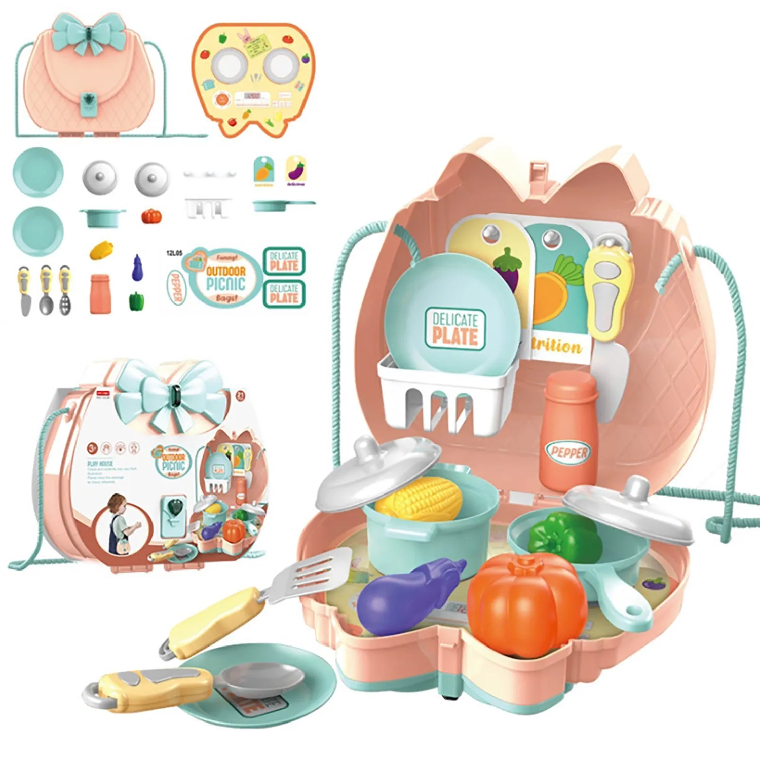 Truboo Kids Pretend Toy Playset Makeup Doctor Cooking Educational Kit Carry Box