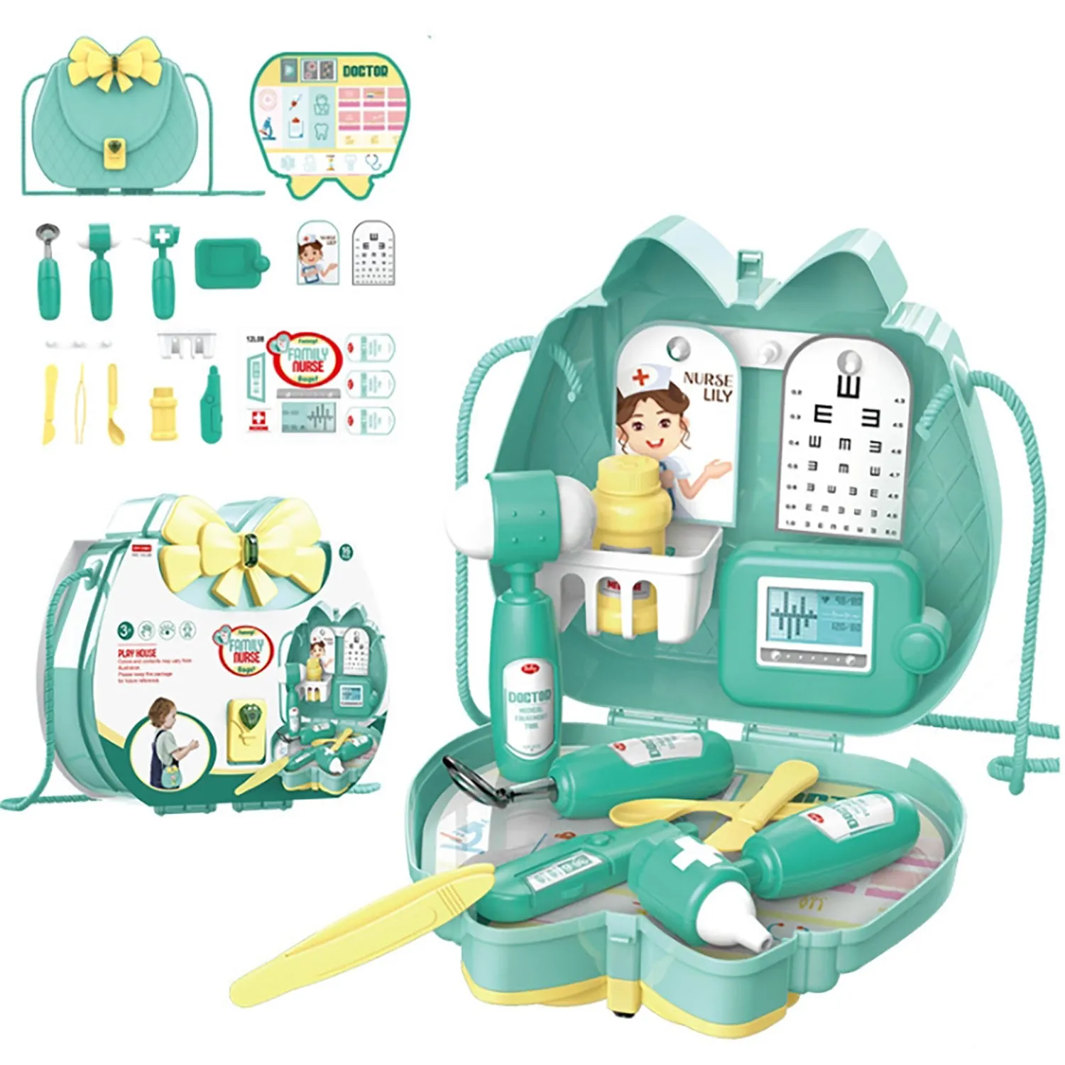 Truboo Kids Pretend Toy Playset Makeup Doctor Cooking Educational Kit Carry Box