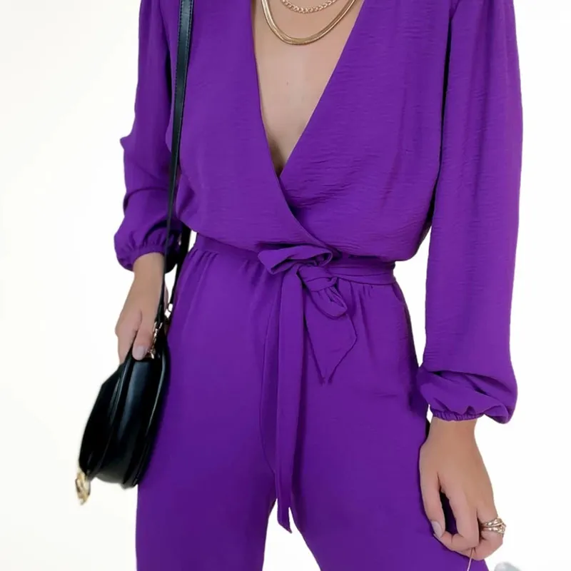 V neck tie high waist jumpsuit