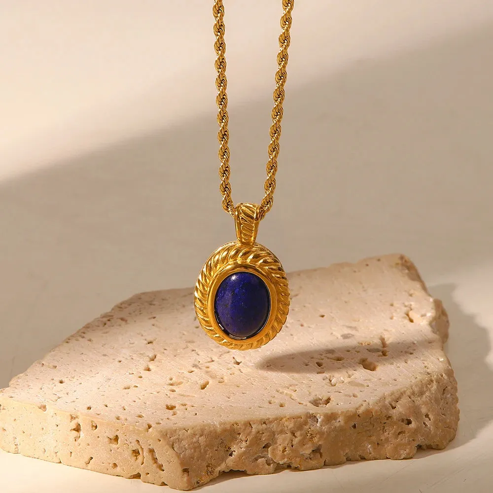VAIGE Stunning Blue Lapis & 18K Gold Geometric Pendant Necklace