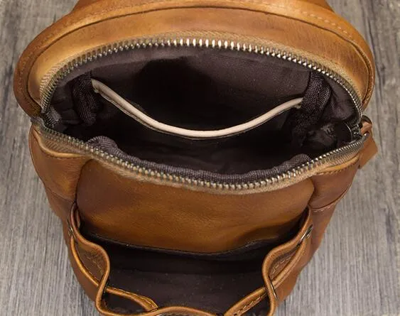 Vintage Womens Brown Leather Chest Sling Bag Cross Shoulder Bag For Women