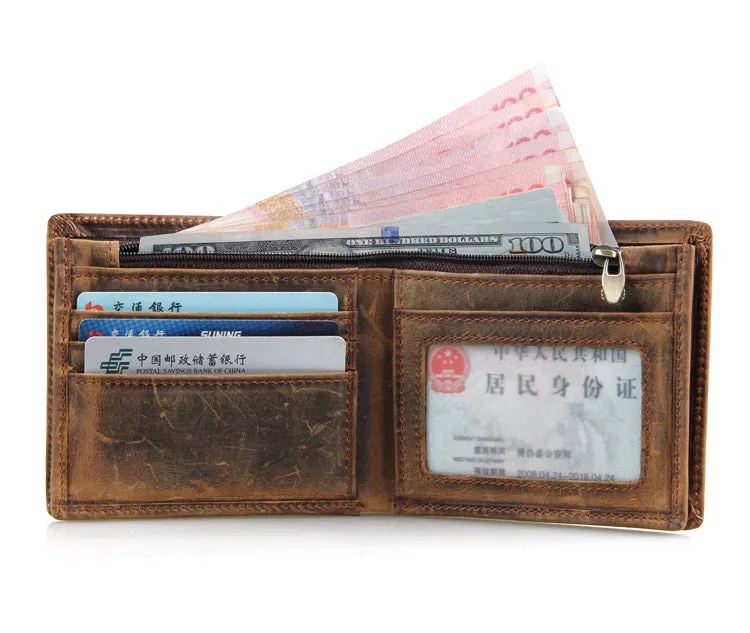 YAAGLE Men's Crazy Horse Leather Wallet Card Slots YG8056R